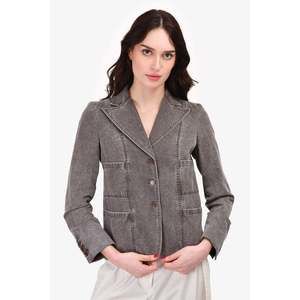 Pre-Loved Chanel™ Spring 2002 Washed Grey Denim Peaked Collar Jacket Size 38